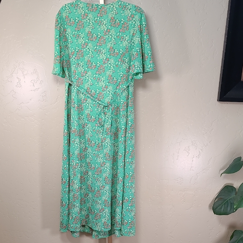 ASOS Mint‎ Green Pink Floral Midi Dress Whimsical Fairy Flowy Size 12 - Picture 7 of 12